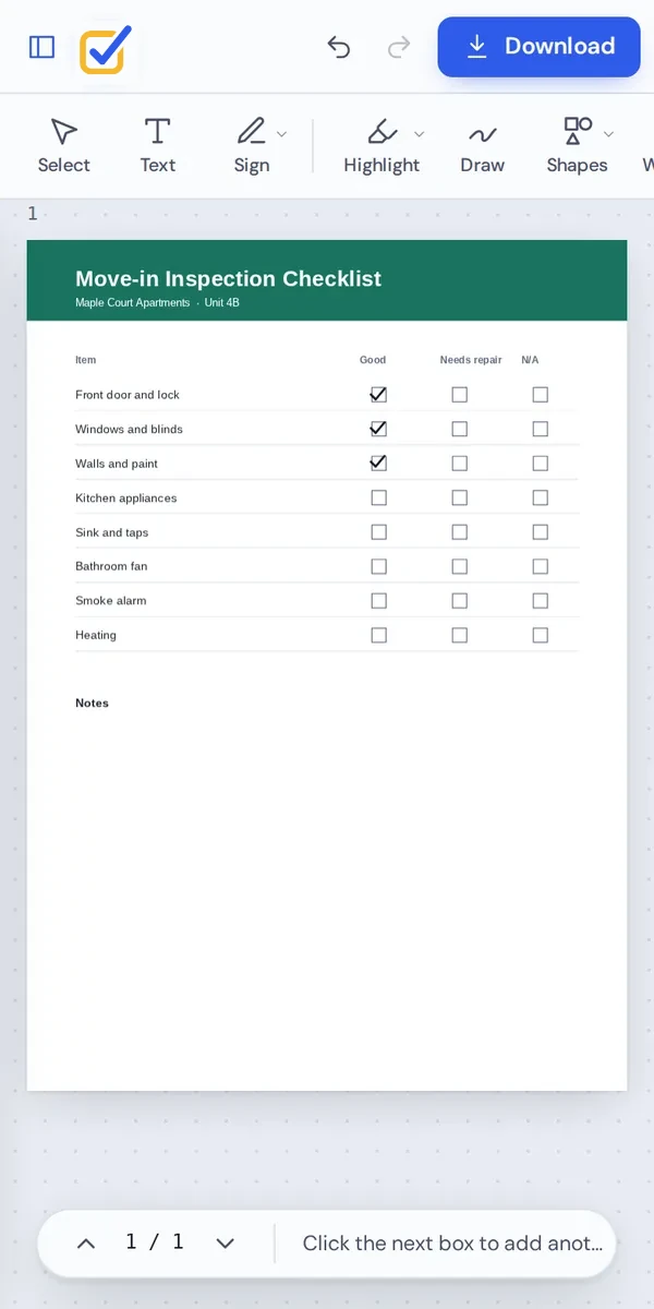Add checkmark to PDF boxes on a phone with a tap