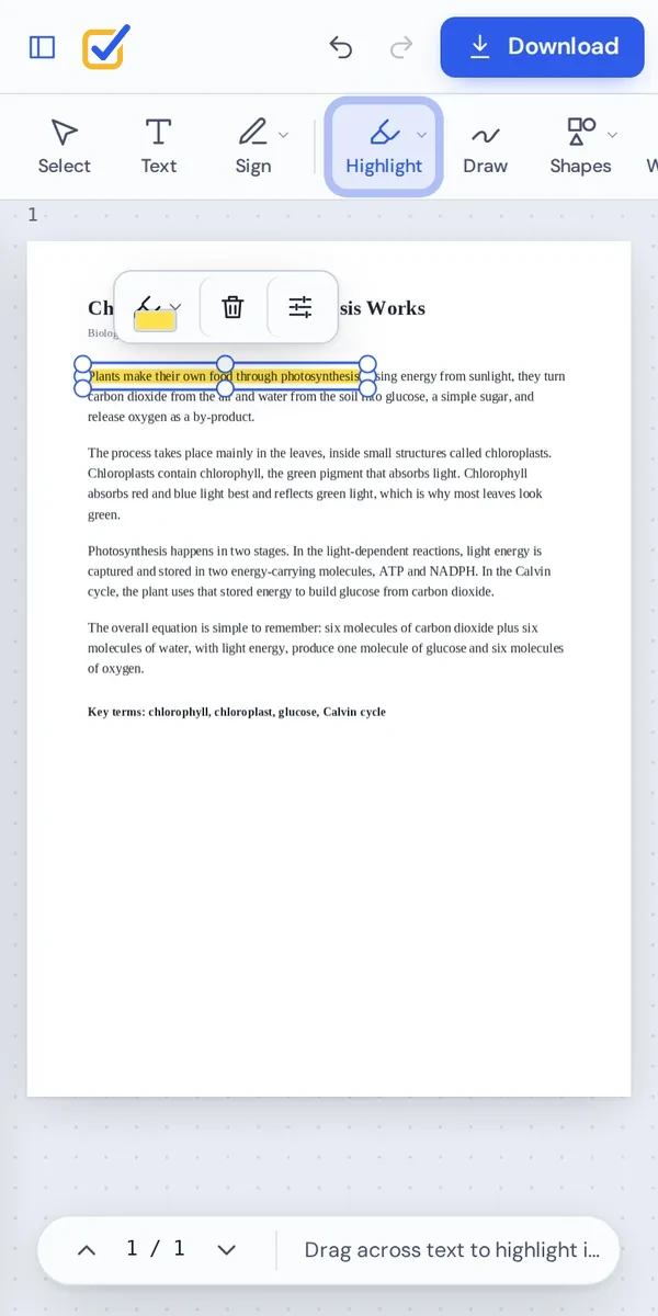Annotate PDF pages on a phone with a finger
