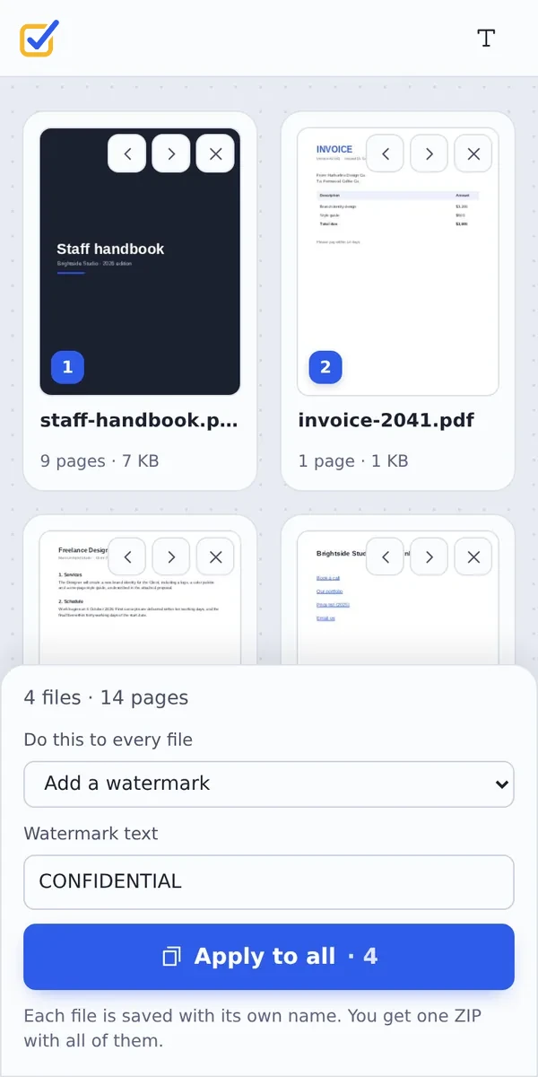 Batch PDF editor on a phone