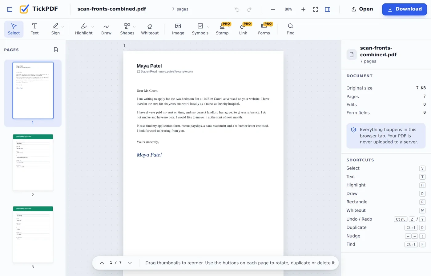 Pages in the right order after you combine PDF alternate pages, open in the editor