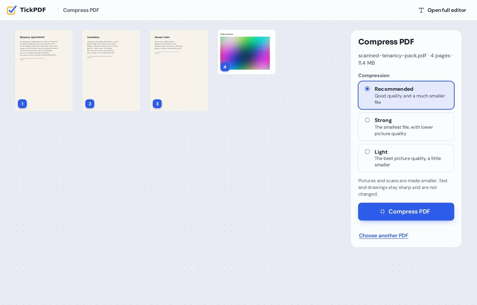 Compress PDF online: a scanned tenancy pack ready to make smaller