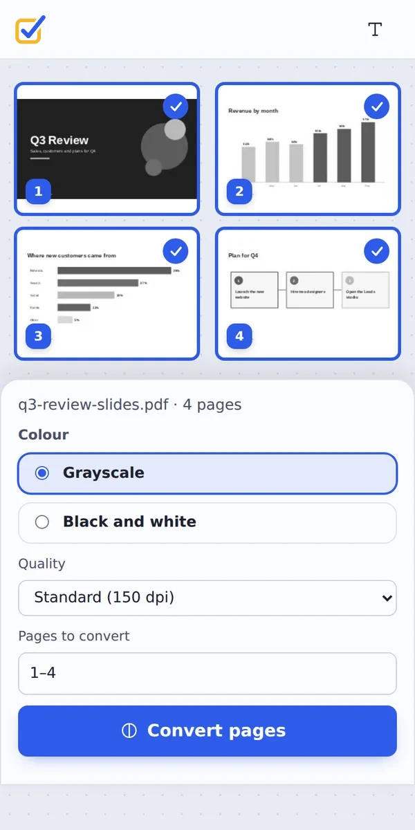 Convert PDF to black and white on a phone