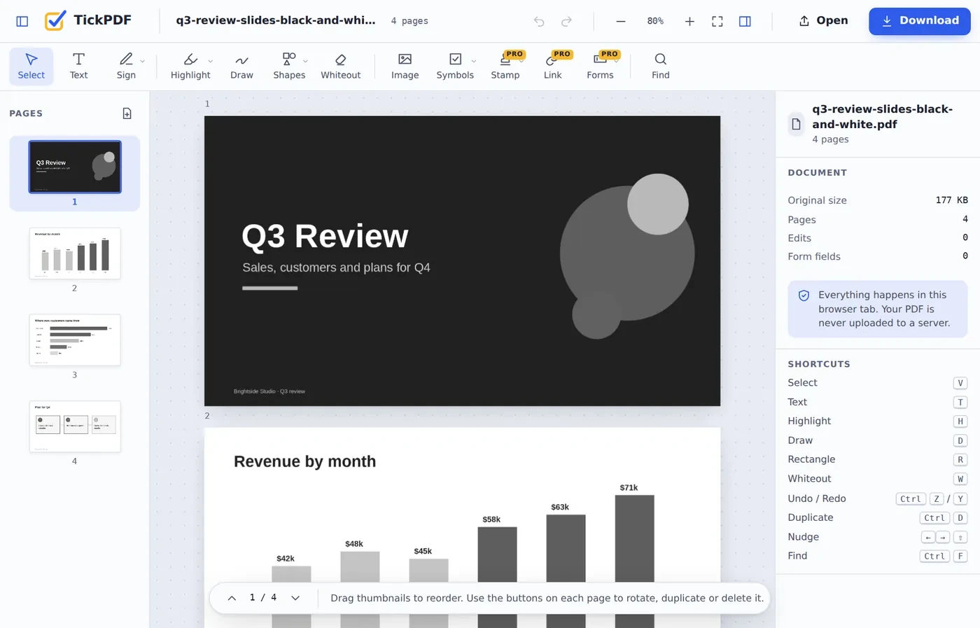 Slides in grayscale after you convert PDF to black and white