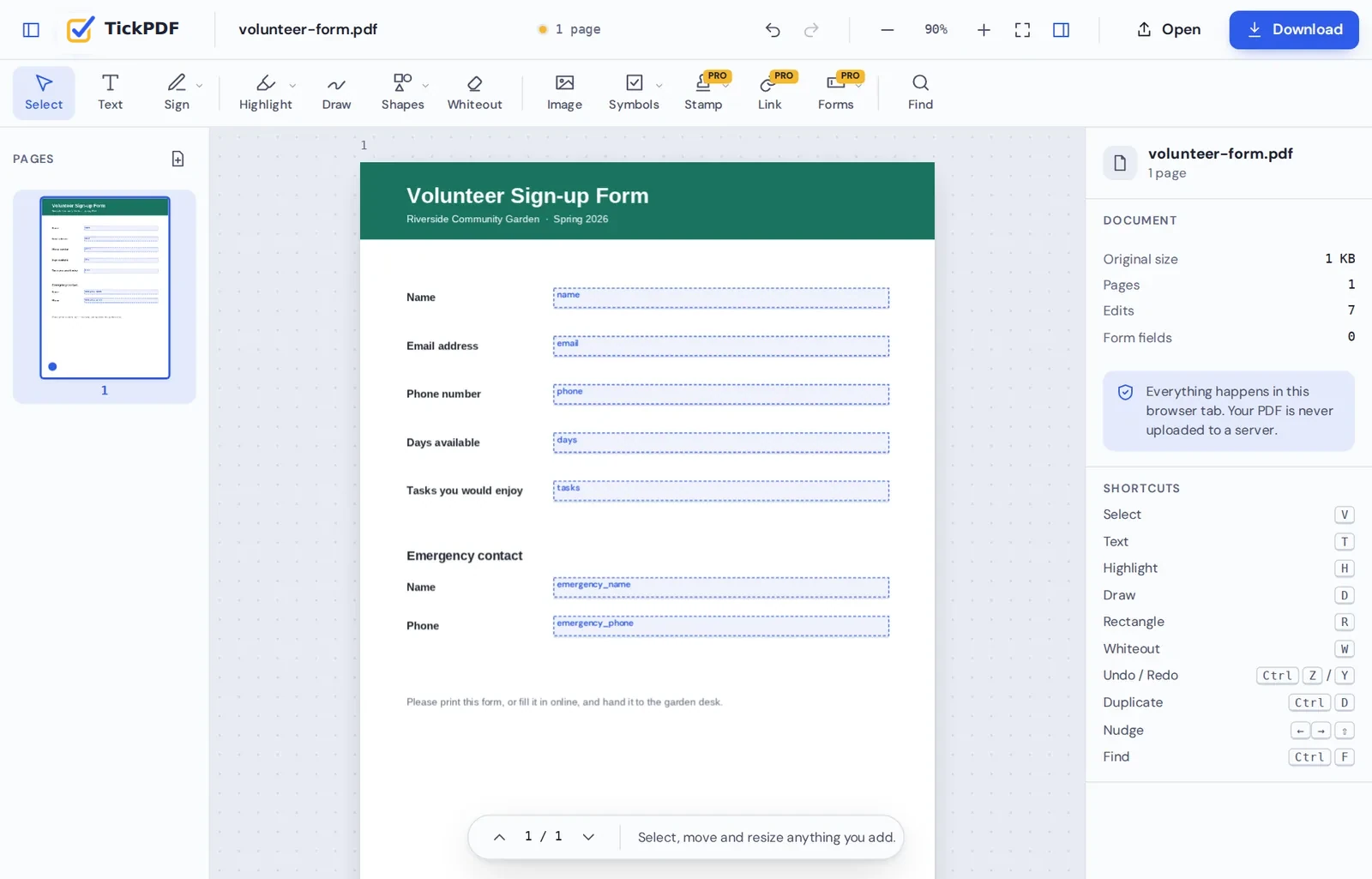 Adding form fields with the PDF editor for Chromebook