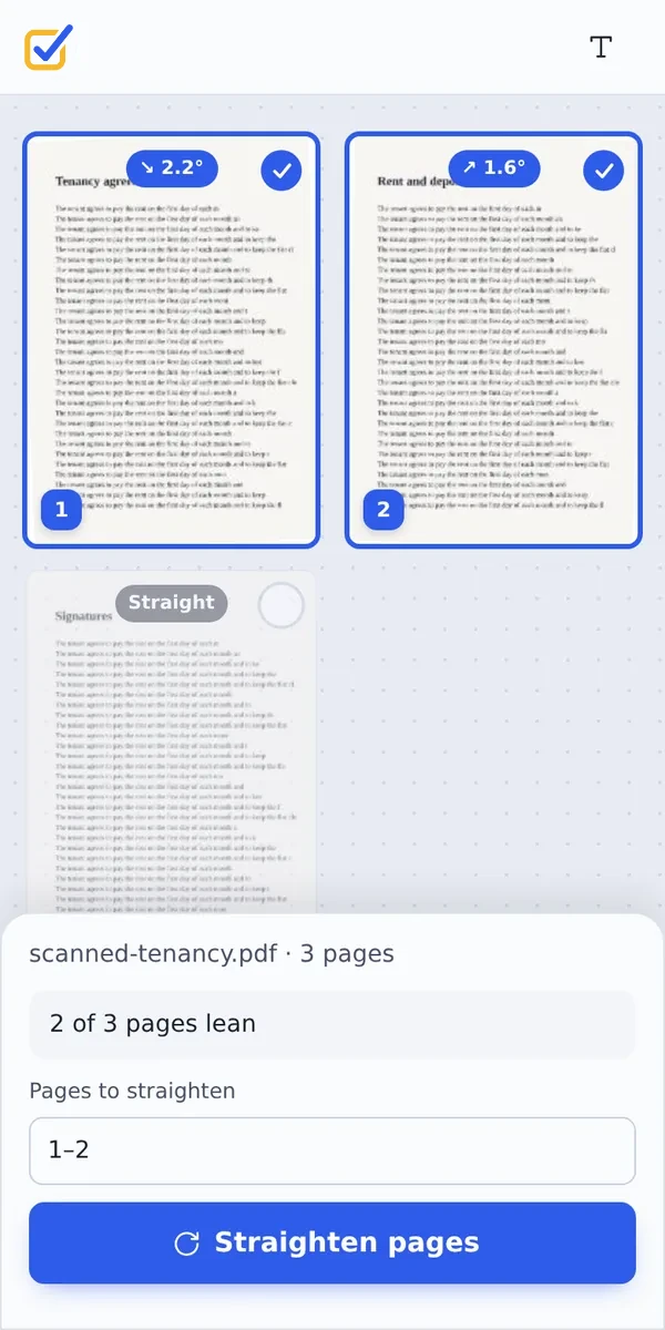 Deskew PDF scans on a phone