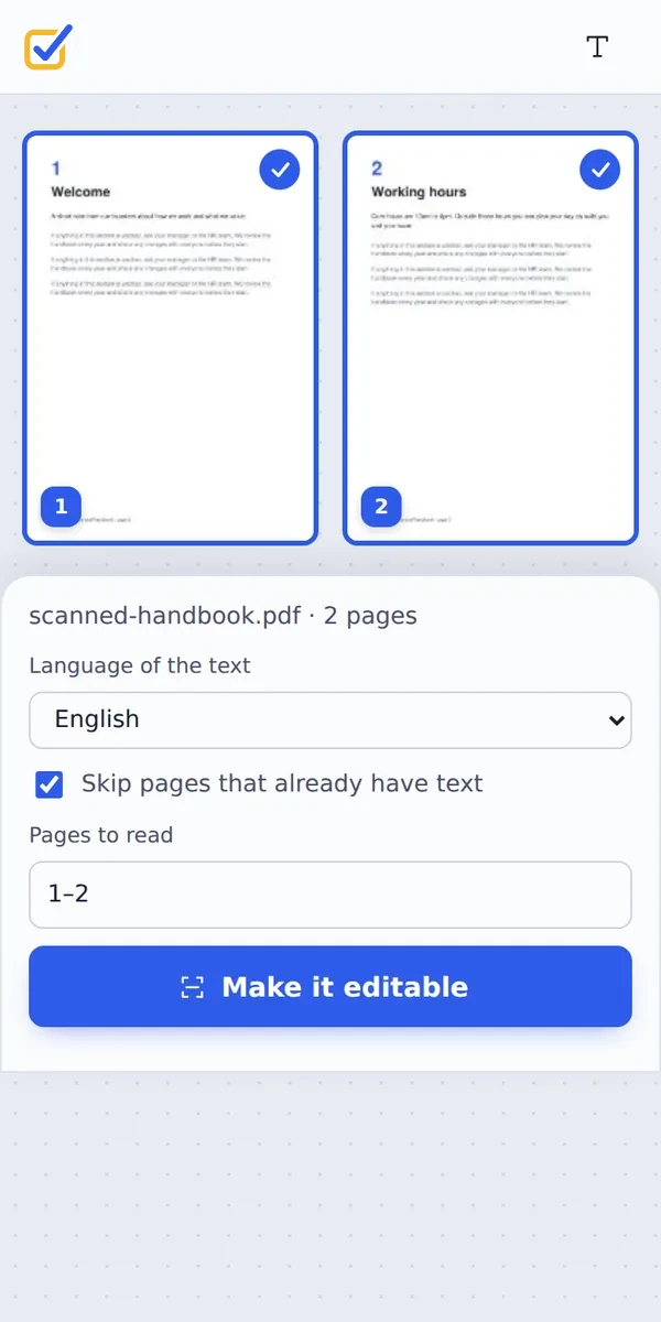 Edit scanned PDF pages on a phone