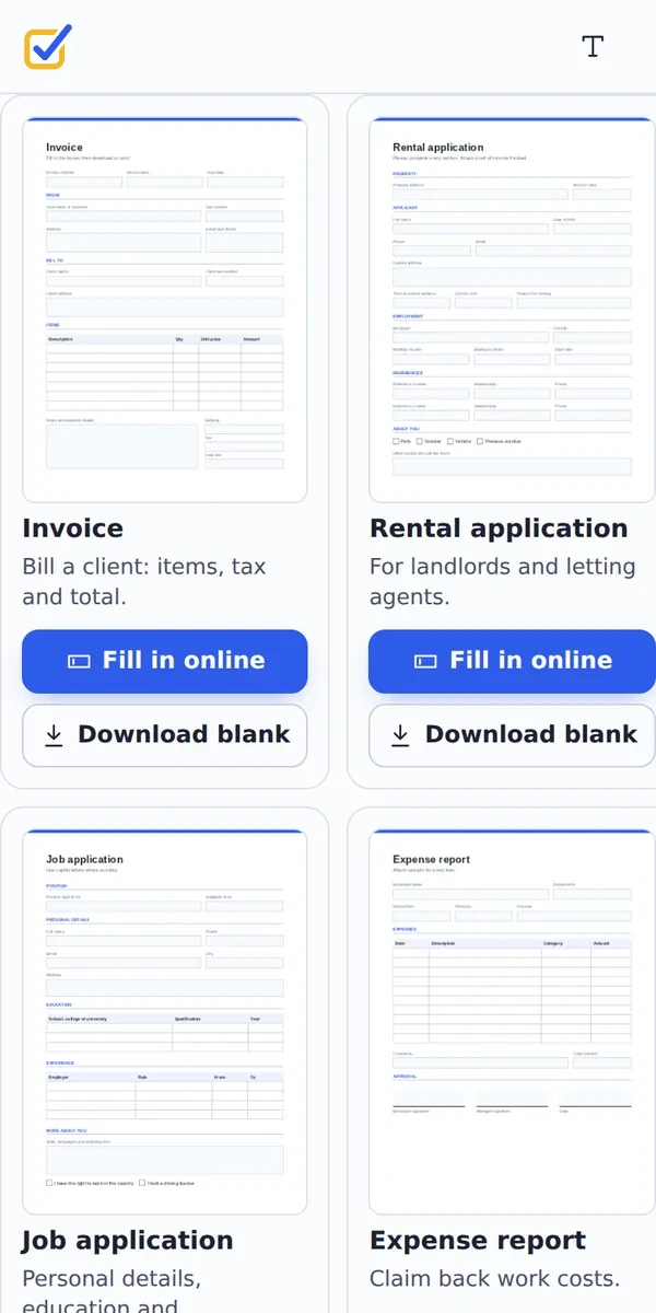 Fillable PDF form templates on a phone