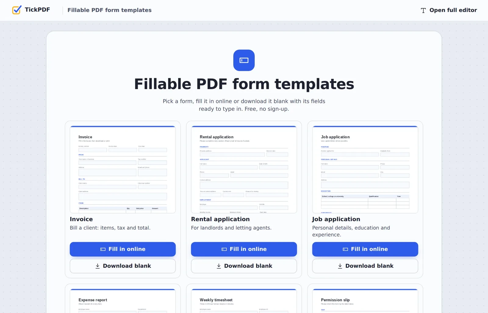 Fillable PDF form templates online, ready to fill in or download