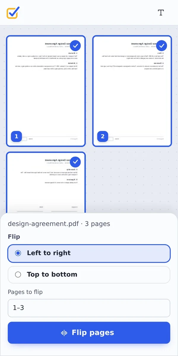 Flip PDF pages on a phone