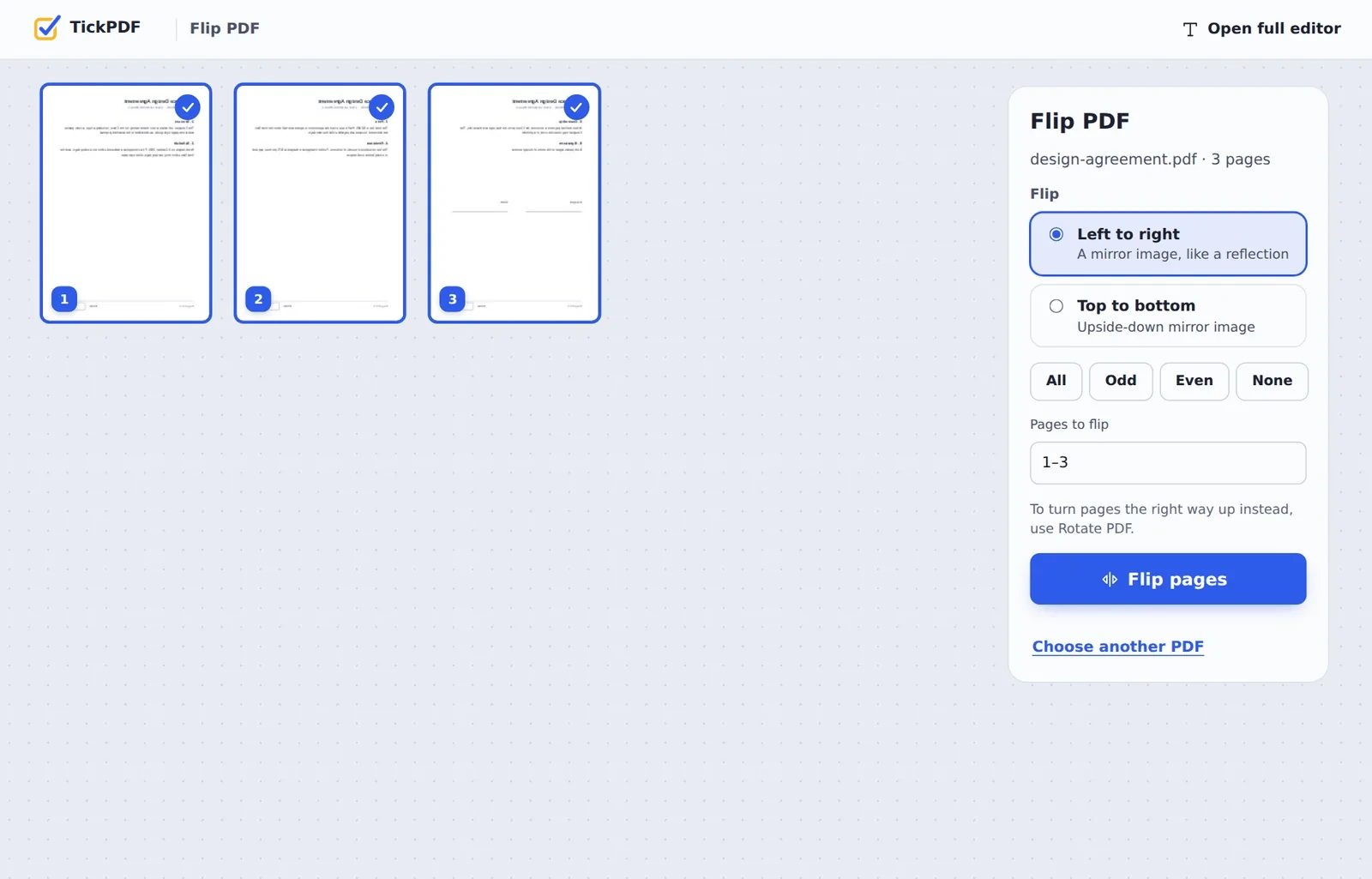 Flip PDF online: a design agreement shown as a mirror image