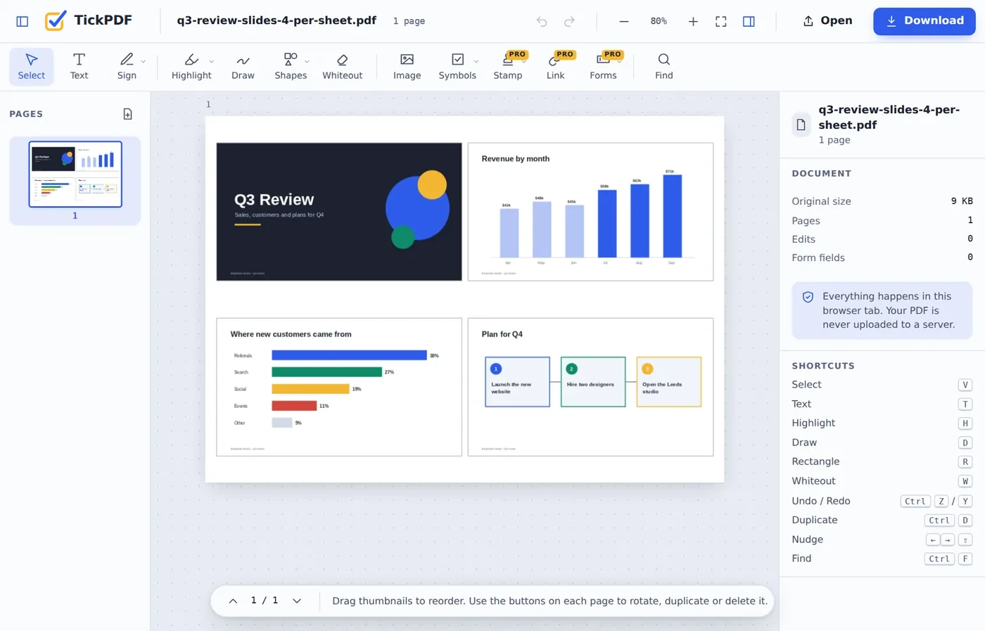 Four slides on one A4 sheet in a multiple pages per sheet PDF