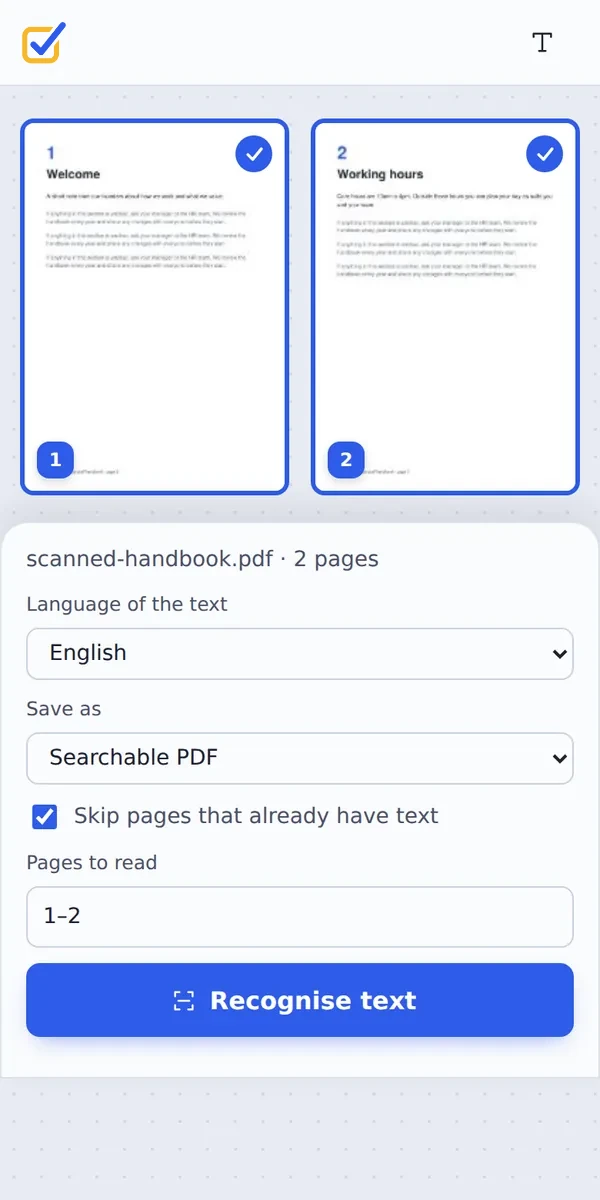 OCR PDF scans on a phone