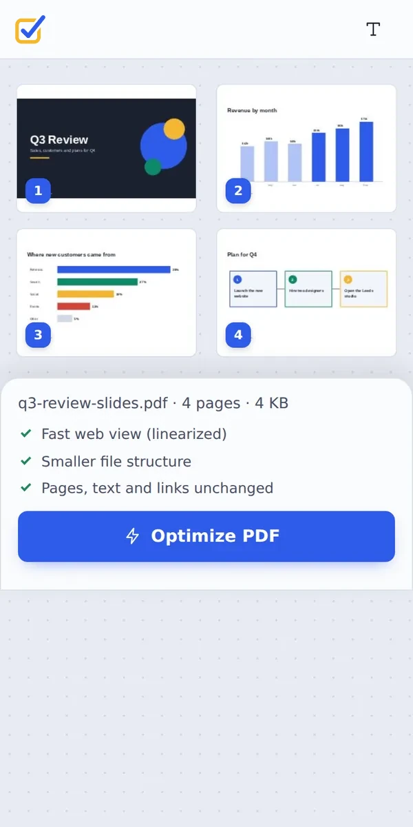 Optimize PDF for web on a phone