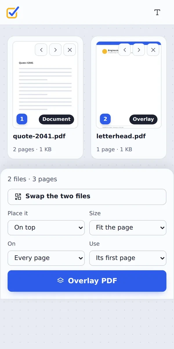 Overlay PDF files on a phone
