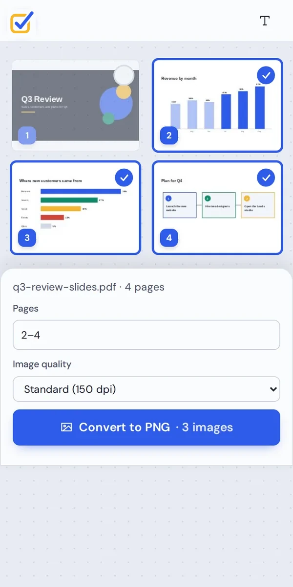 PDF to PNG on a phone, converting chart slides into images