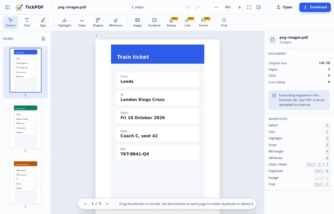 Screenshots converted with PNG to PDF, open in the TickPDF editor