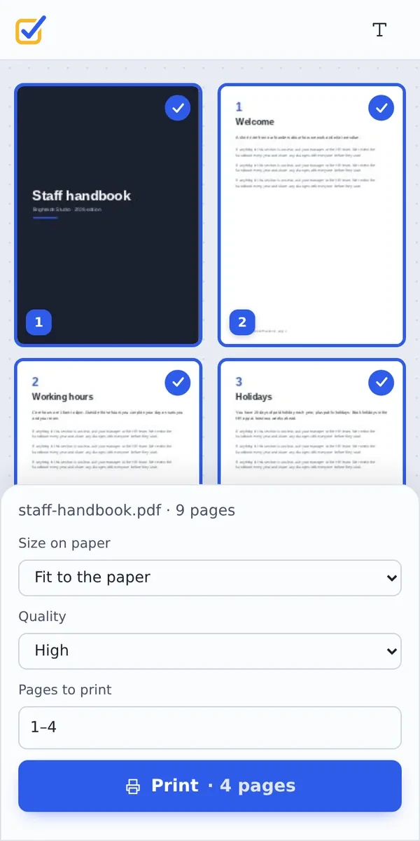 Print PDF online from a phone