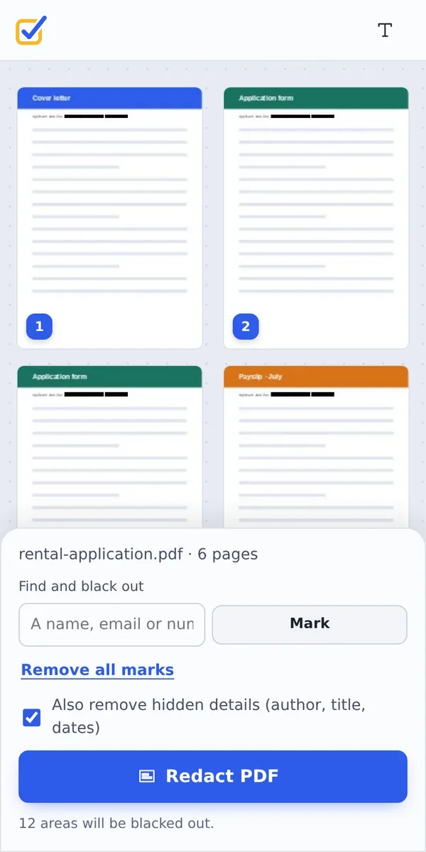 Redact PDF details on a phone