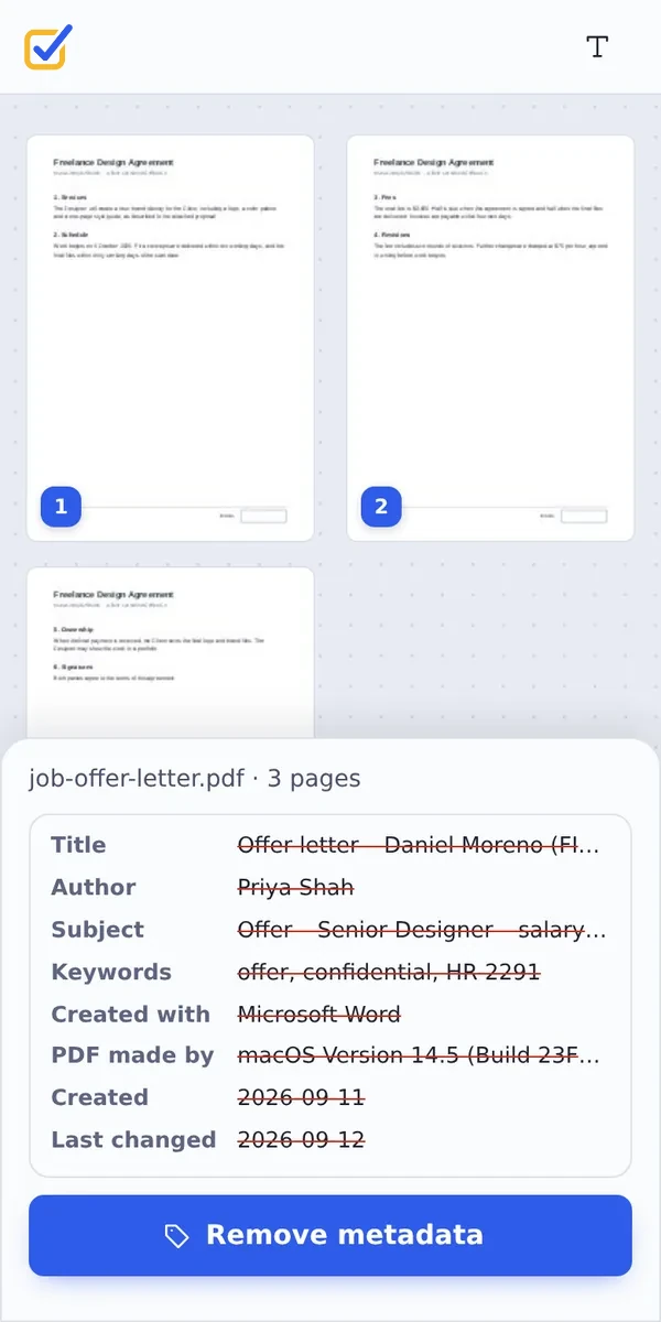 Remove PDF metadata on a phone
