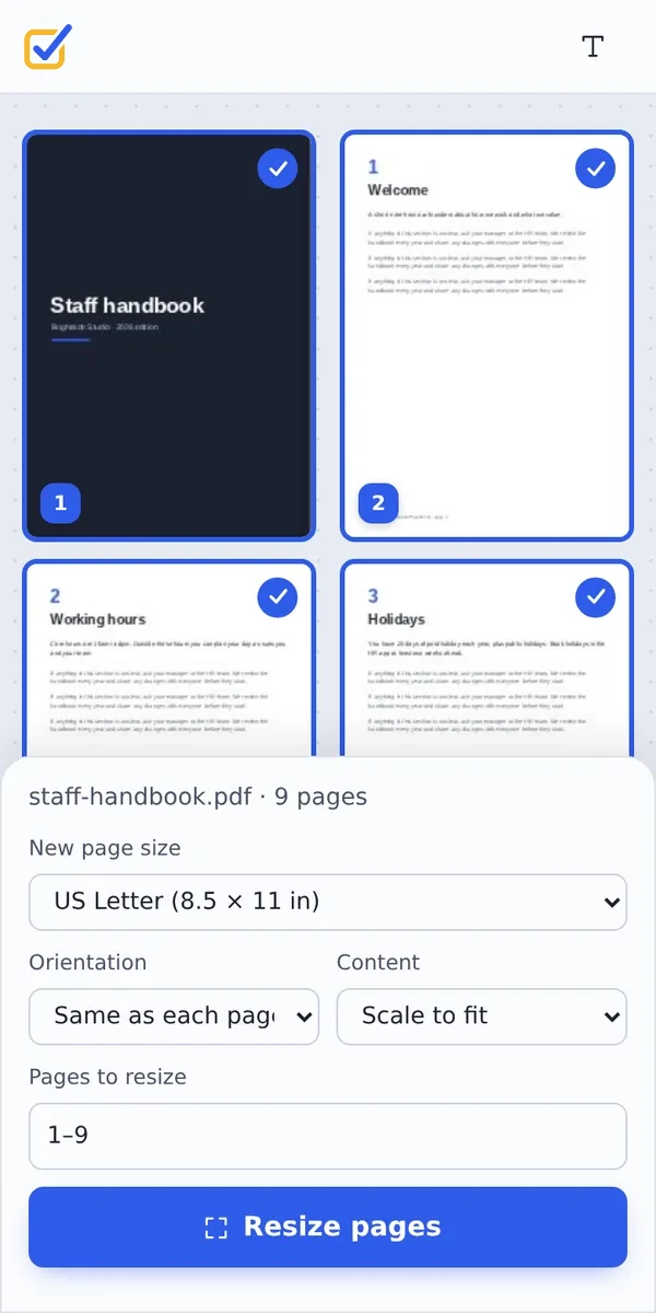 Resize PDF pages on a phone