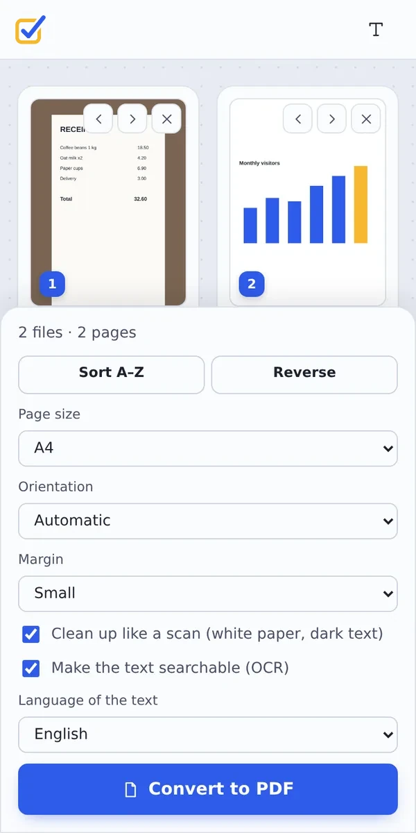Scan to PDF on a phone with the camera