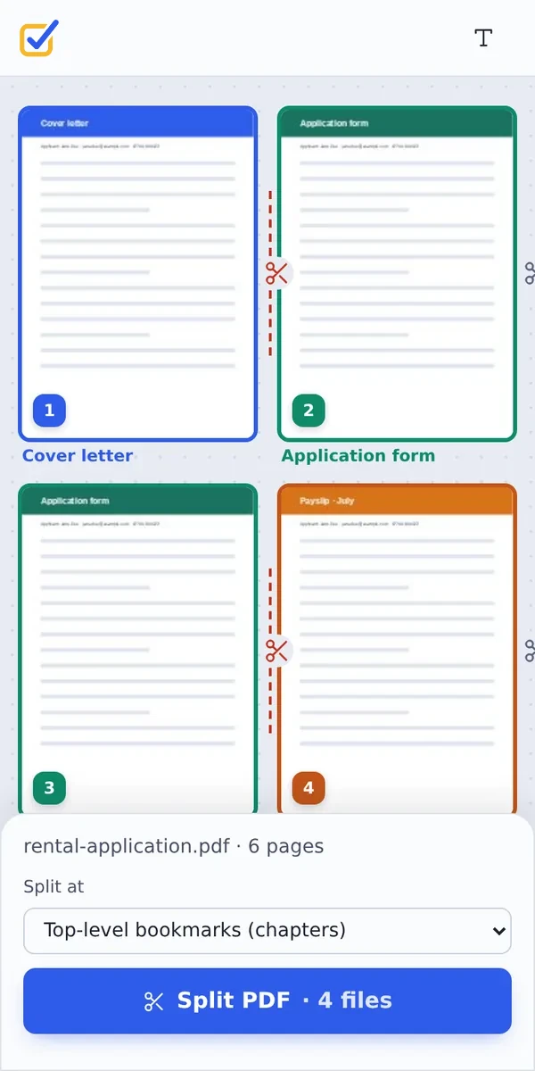 Split PDF by bookmarks on a phone