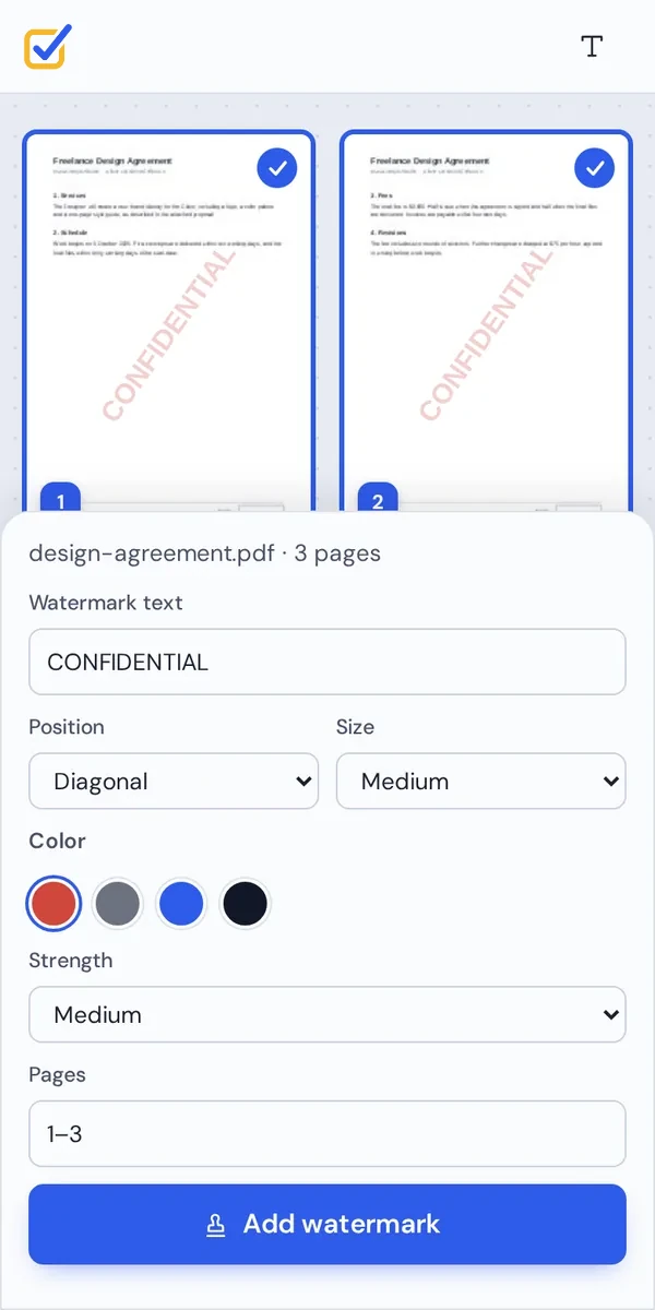 Watermark PDF pages on a phone