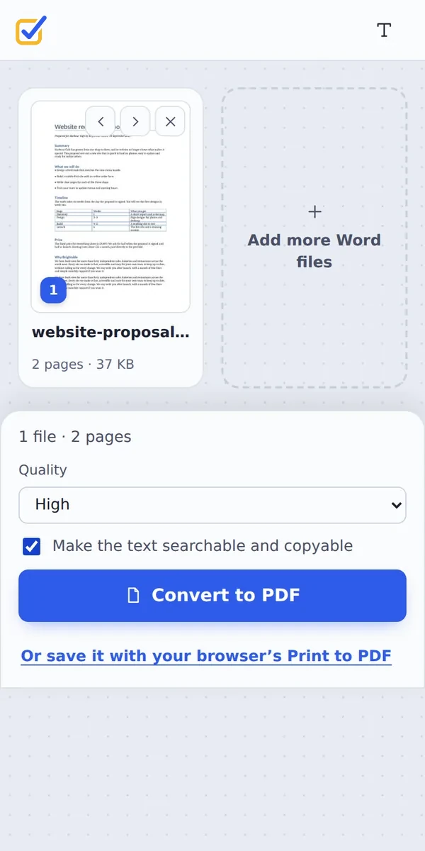 Convert Word to PDF on a phone