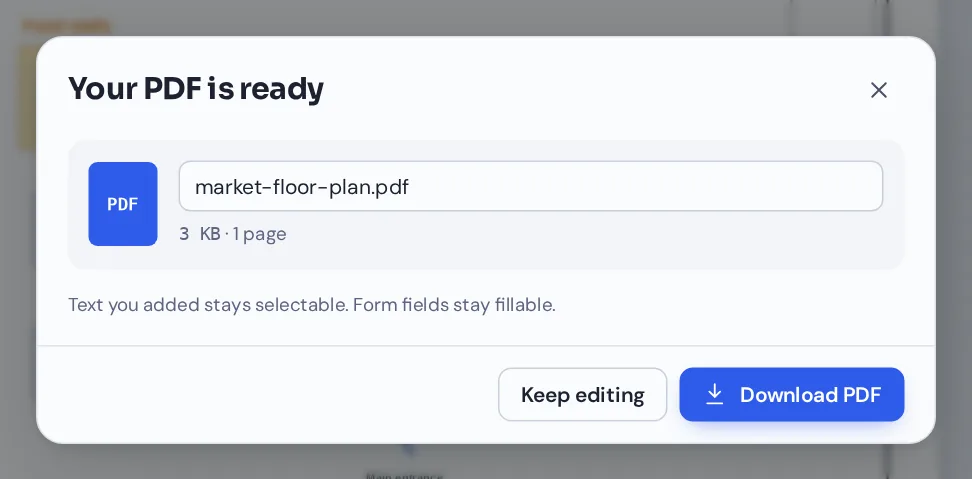 Download the marked-up plan after you add shapes to PDF pages