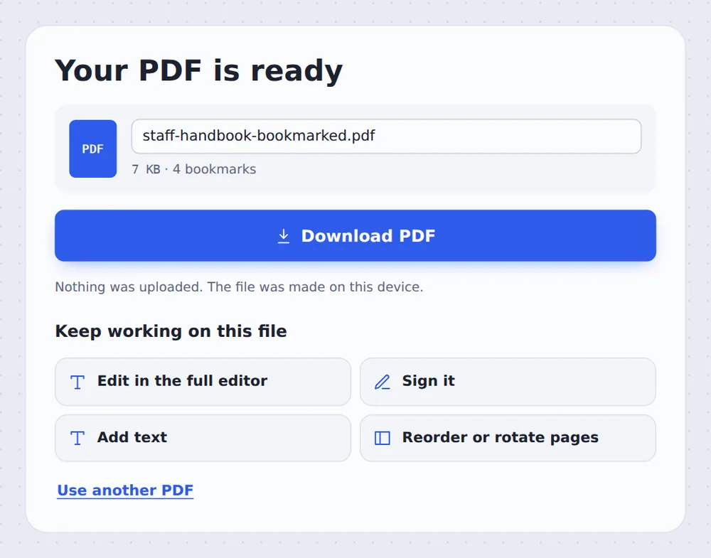 4 bookmarks saved after you add bookmarks to PDF