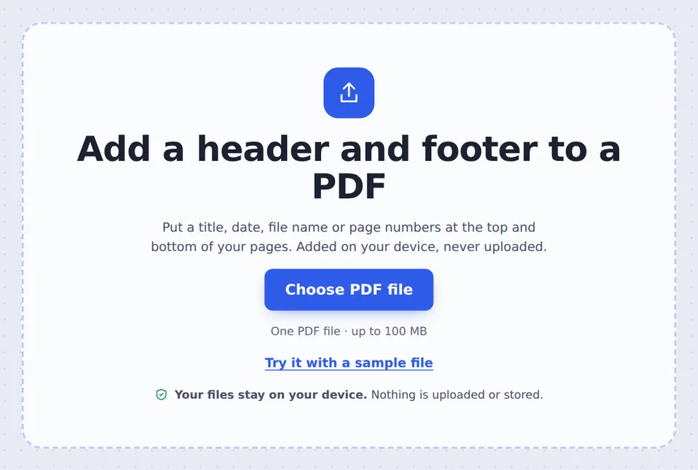 Choose a PDF file to add header and footer to PDF pages