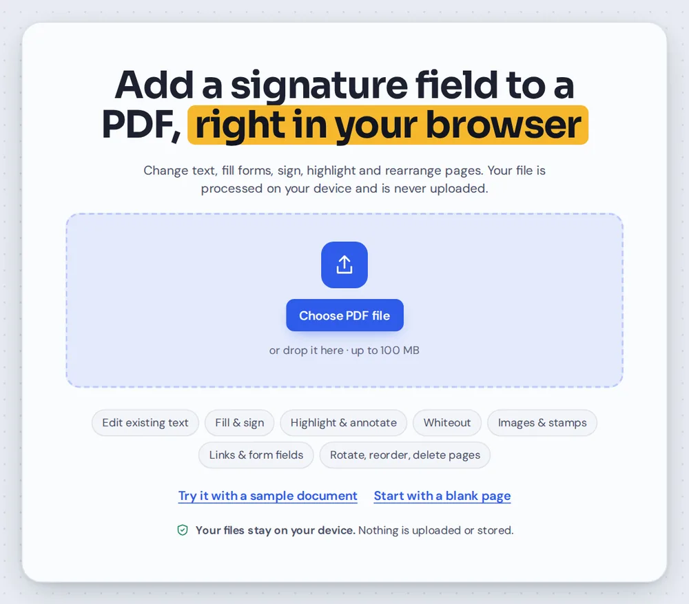 Open a contract to add signature field to PDF pages