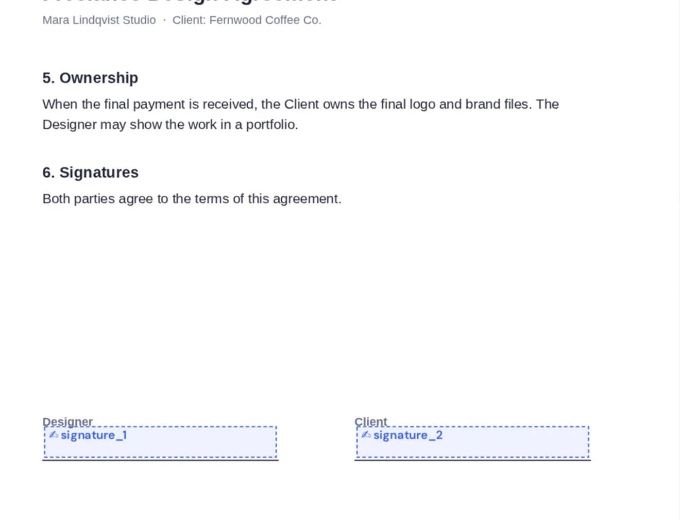Two signature fields for the designer and the client after you add signature field to PDF