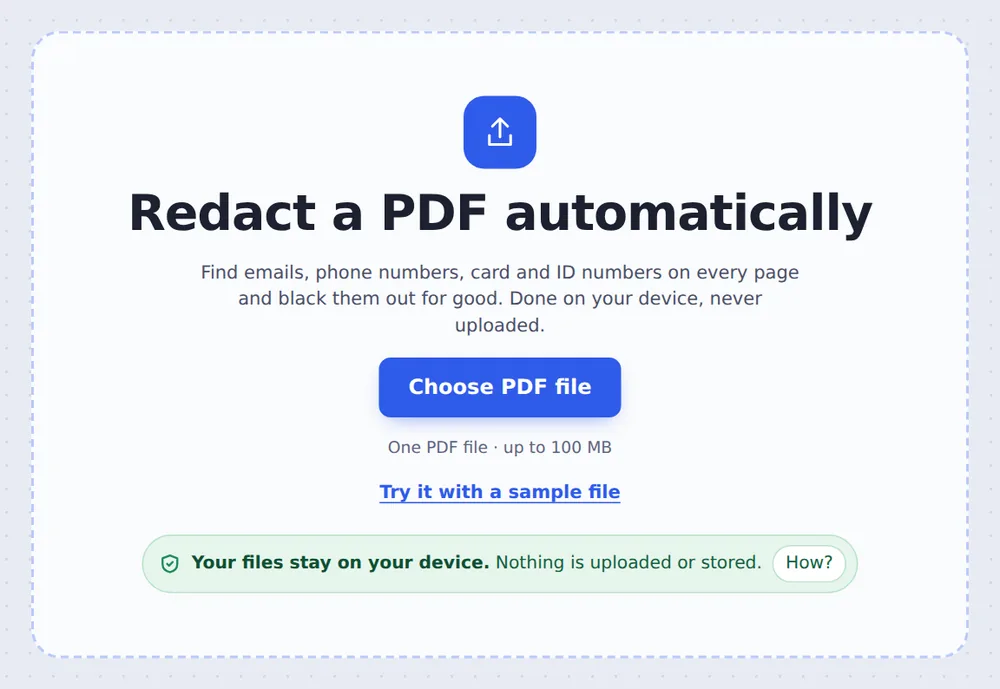 Choose a file for automatic PDF redaction