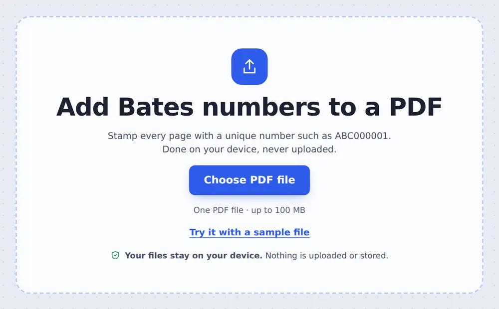 Choose a PDF file for Bates numbering PDF pages