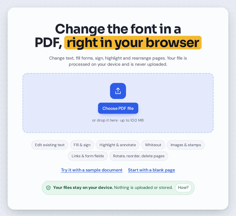 Choose a file to change font in PDF online