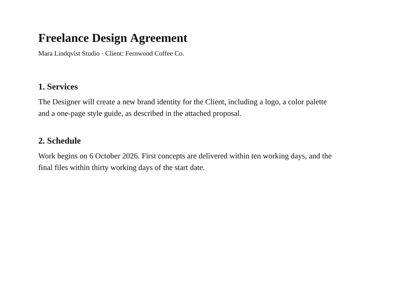 A design agreement after you change font in PDF text to Times