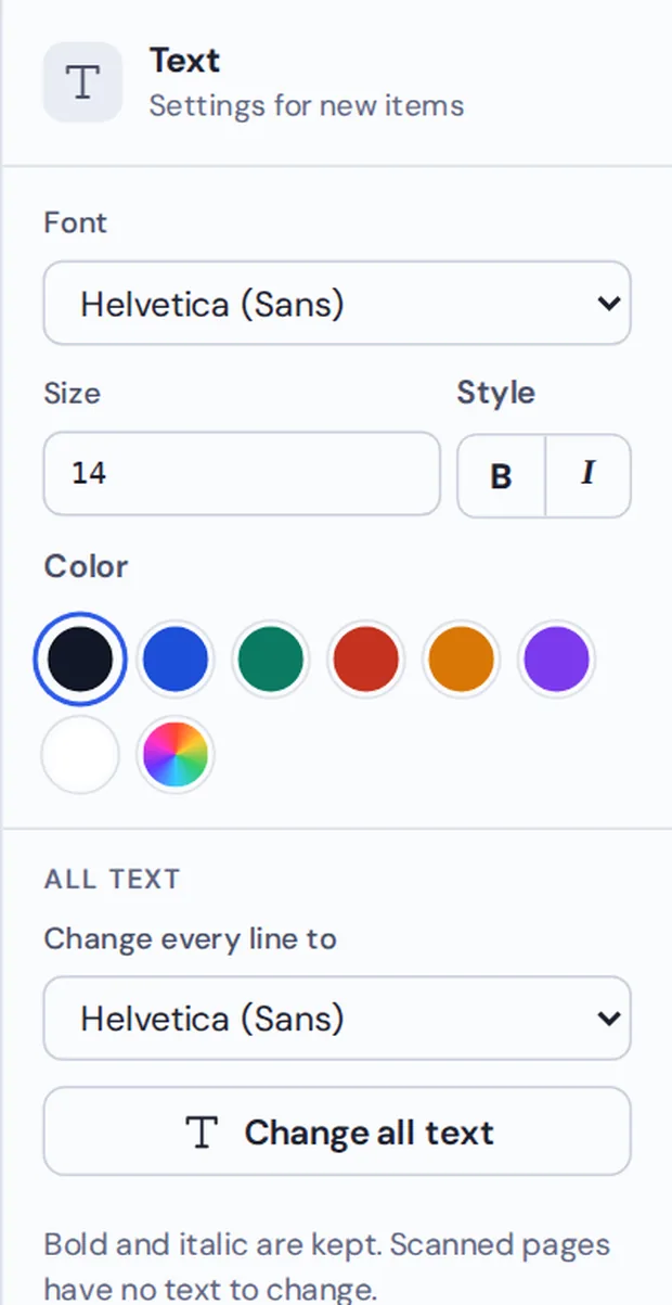 Font list and Change all text button to change font in PDF pages