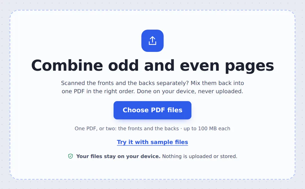 Choose the fronts and backs PDFs to combine PDF alternate pages