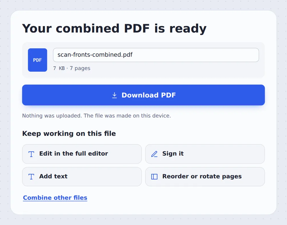 One 7-page PDF ready after you combine PDF alternate pages