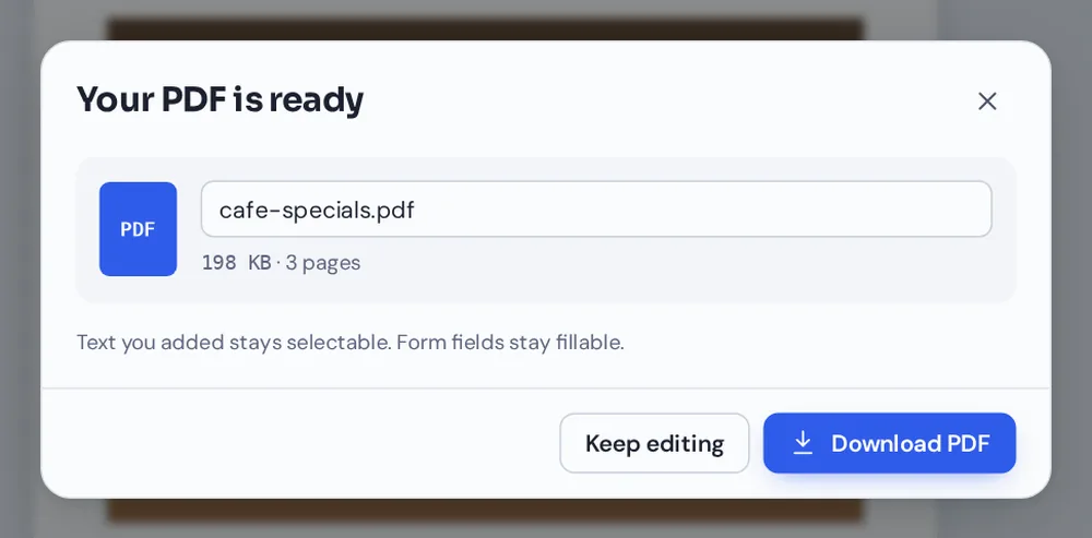 Download the file after you edit images in PDF pages