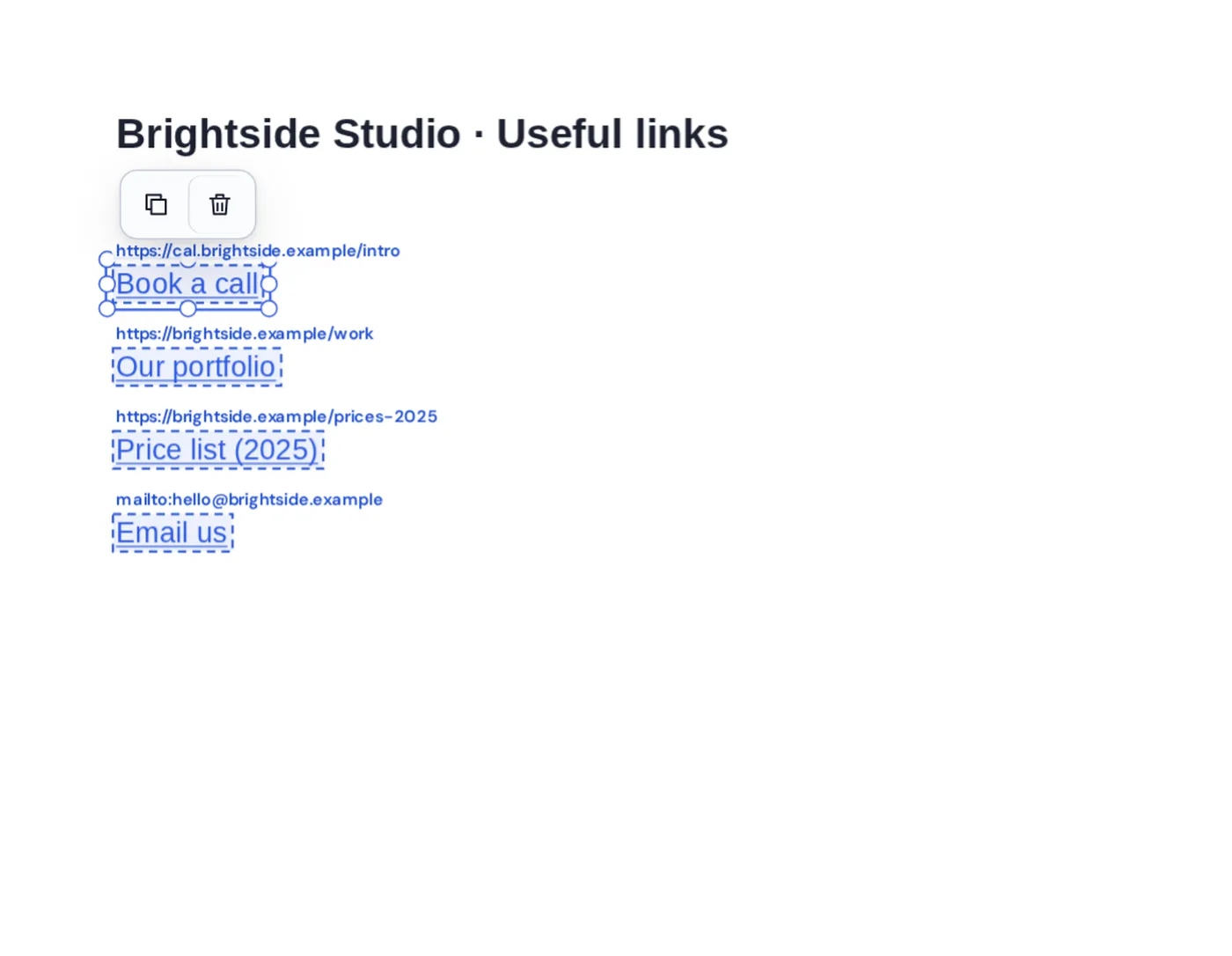 Every link outlined with its address when you edit links in PDF files