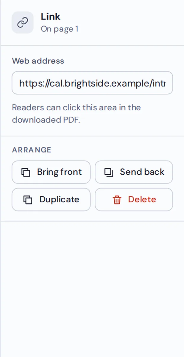 The web address box used to edit links in PDF pages