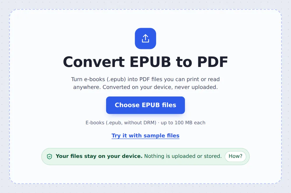 Choose files to convert EPUB to PDF