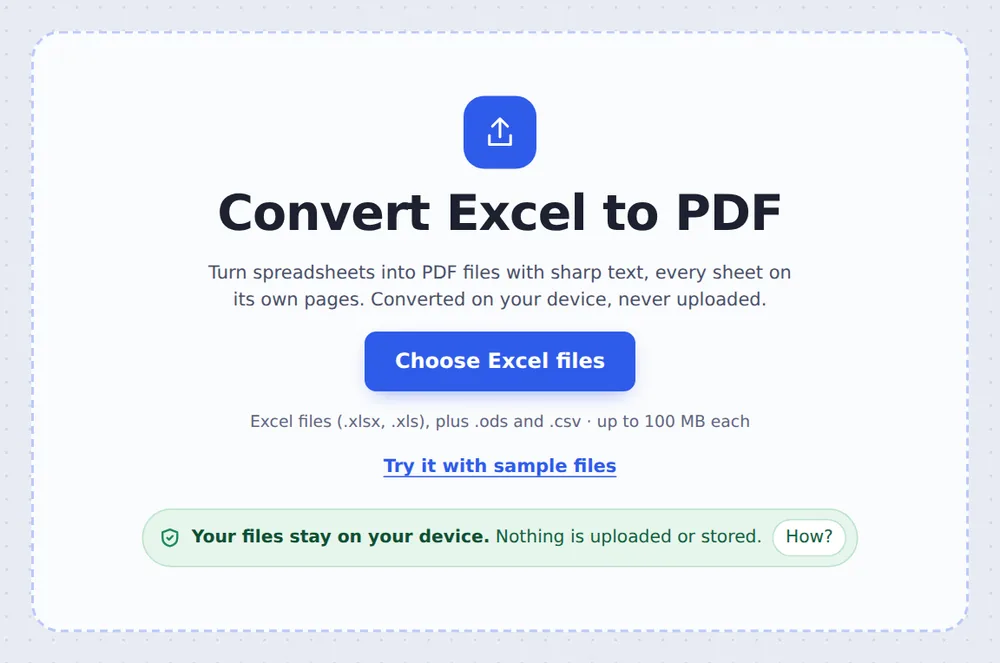 Choose files to convert Excel to PDF
