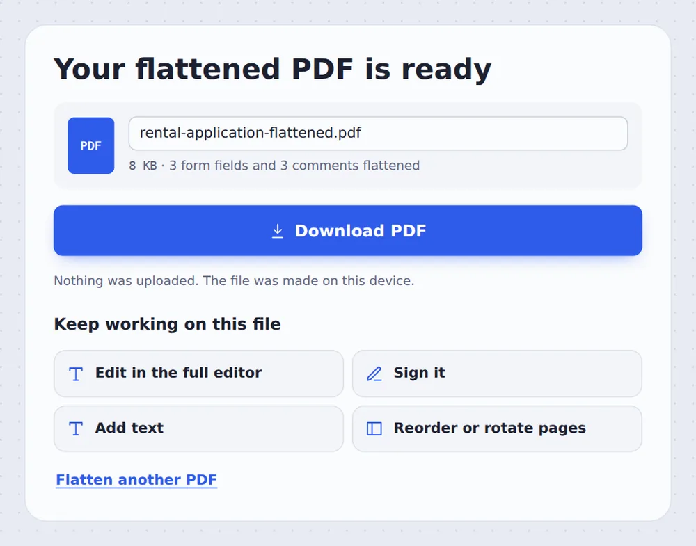 3 form fields and 3 comments done after you flatten PDF files