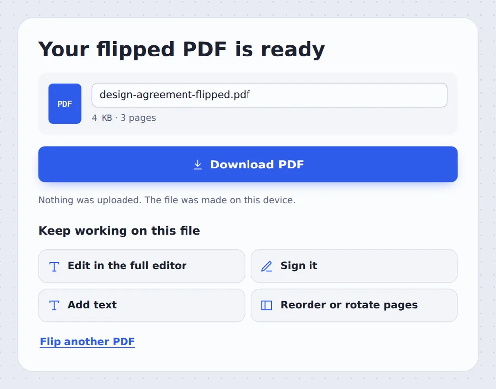 The flipped file ready to download after you flip PDF pages