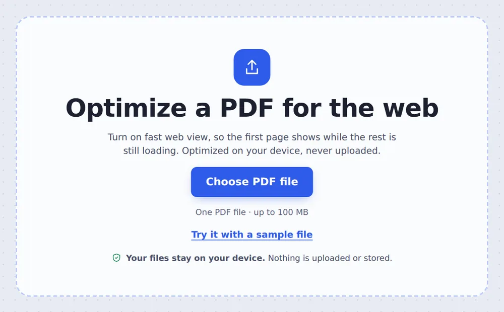 Choose a PDF file to optimize PDF for web