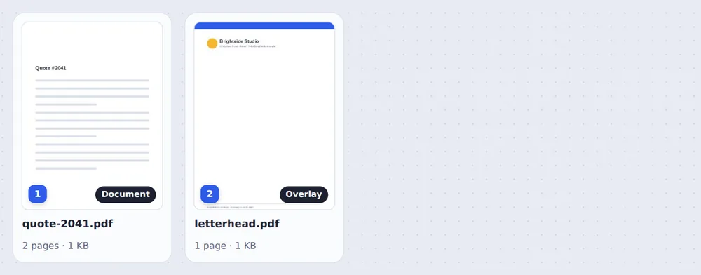 A quote and a letterhead ready to overlay PDF pages