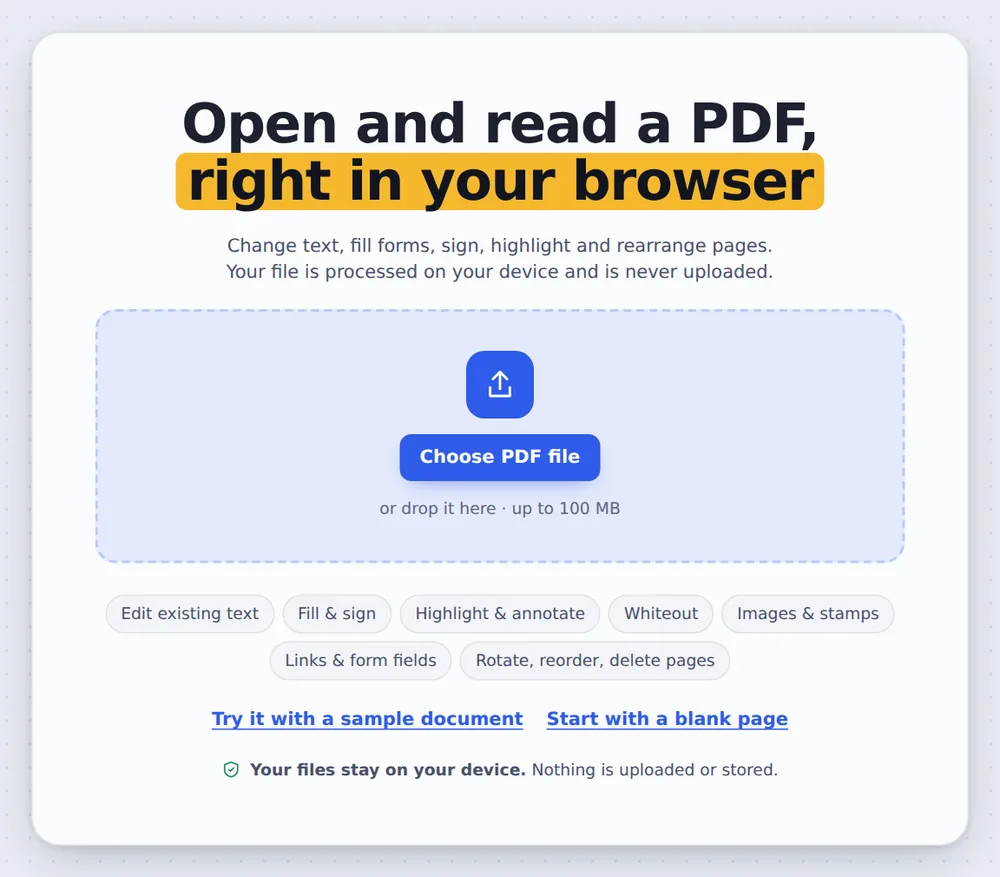 Open a file in the PDF reader online